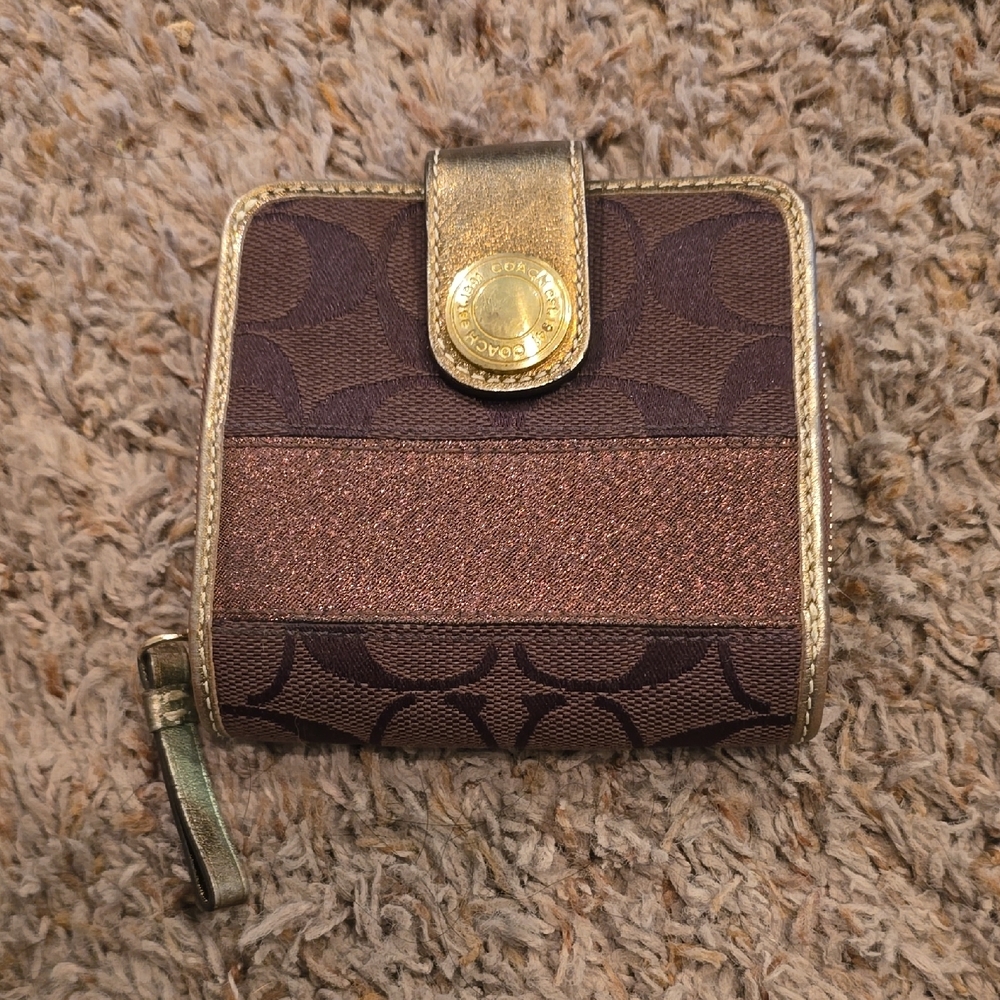 Coach Brown Signature Wallet with Gold Accents